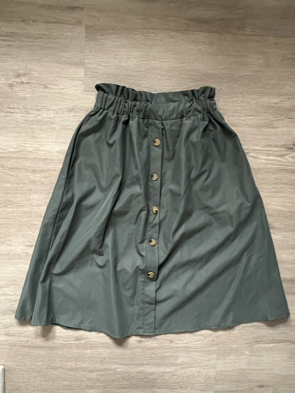 DAVI & DANI Olive Green Button-Front A-Line Skirt Pull On Med